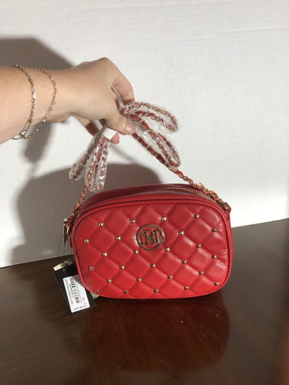 Badgley Mischka Quilted Camera Bags With Studs In Red 8” x 6” x 2”